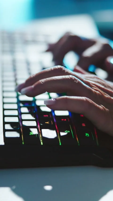 Hands, keyboard and typing at night for programming, web development or coding Stock Footage 333696503