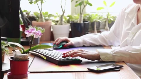 Hands on keyboard close up, working office work remotely from home Stock Footage 235050470