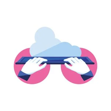 Hands with keyboard computer and cloud computing Stock Illustration