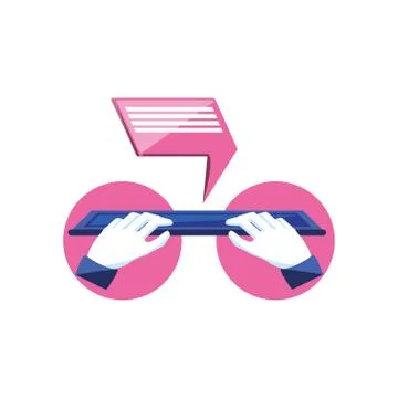 Hands with keyboard computer and speech bubble Stock Illustration