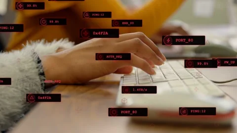 Hands on keyboard starting typing, moving to mouse, clicking as overlays Stock Footage 333949744