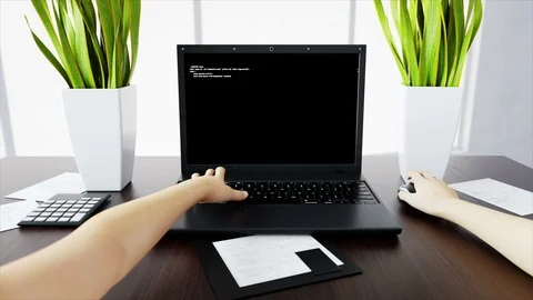 Hands on keyboard. Workspace. Office work concept. Realistic 4k animation. Stock Footage 74477956