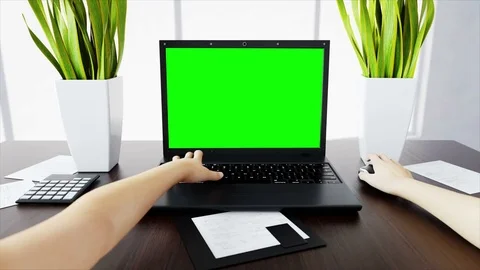Hands on keyboard. Workspace. Office work concept. Green screen. Stock Footage 74478066