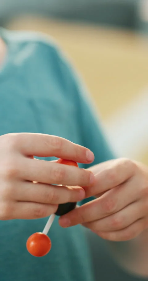 Hands, kids and building science molecule in classroom for atom study, STEM Stock Footage 336739792
