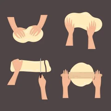 Hands knead dough, bakery isolated symbols Stock Illustration