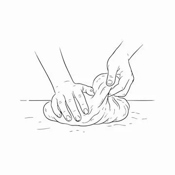 Hands kneading dough, baking illustration, line art style Silhouette Stock Illustration