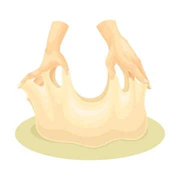 Hands kneading dough for cookies, bread, pizza. Homemade food vector Stock Illustration