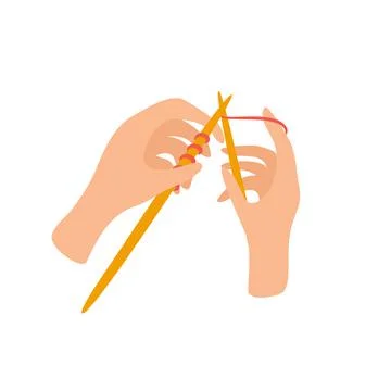 Hands with knitting needles and knitting. Handcraft Hobby Concept, Home Needl Stock Illustration