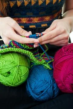 Hands knitting Stock Photos