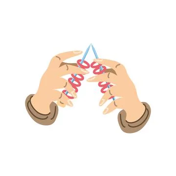 Hands knitting with red wool Illustrazione stock