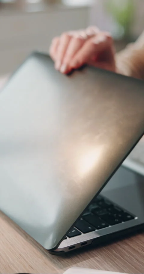 Hands, laptop and close with remote work from home, finished or completed report Stock Footage 333363649
