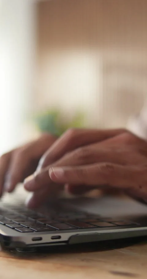 Hands, laptop and typing with project in office, editing and graphic design Stock Footage 334308359