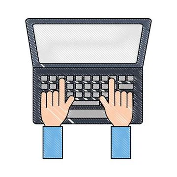 Hands with laptop computer isolated icon Illustrazione stock