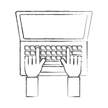 Hands with laptop computer isolated icon Stock Illustration