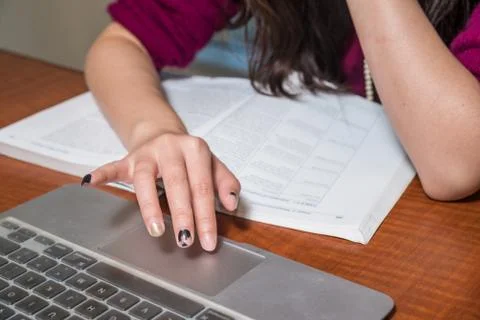 Hands on laptop Stock Photos