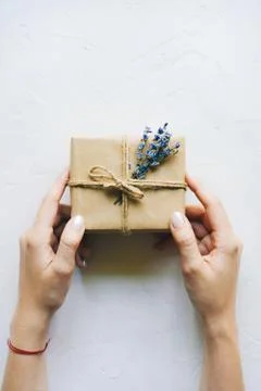 Hands lavender gift Stock Photos