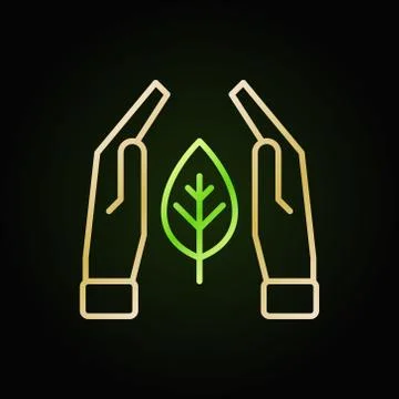 Hands with leaf vector colored line icon on dark background Stock Illustration