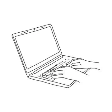 Hands lie on laptop keyboard, vector illustration. Stock Illustration