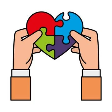 Hands lifting heart with puzzle attached solution Stock Illustration