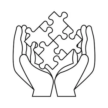 Hands lifting puzzle attached solution Stock Illustration