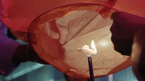 Hands Lighting Sky Lantern At São João Festival In Porto Portugal Stock Footage 339058193