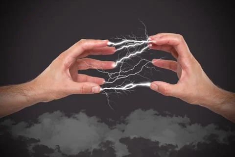 Hands with lightning in the fingers Stock-Fotos