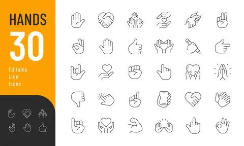 Hands Line Editable Icons set. Stock Illustration