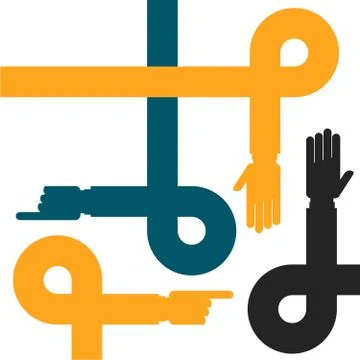 Hands on lines and loops - cooperation and help symbol Stock Illustration