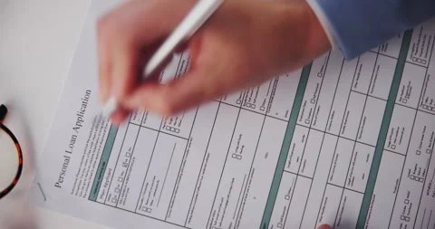 Hands, loan and writing on application paperwork for personal information, law Stock Footage 306438571