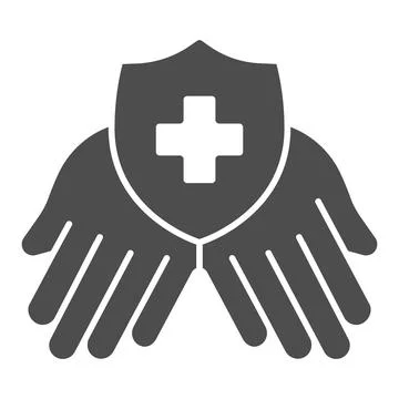 Hands with logo of clinic solid icon, animal hospital concept, medical pharmacy Stock Illustration