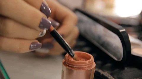 Hands of a makeup artist. Workplace makeup artist. Stock Footage 85099297