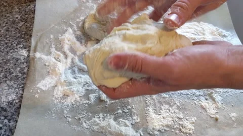 Hands making bread dough rolls at home, close up Video stock 236020122