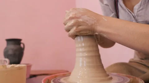 Hands Making Clay Jug Stock Footage 119869116