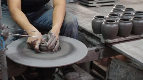 Hands making clay pot Stock Footage 48169128