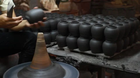 Hands making clay pot Stock Footage 48169337