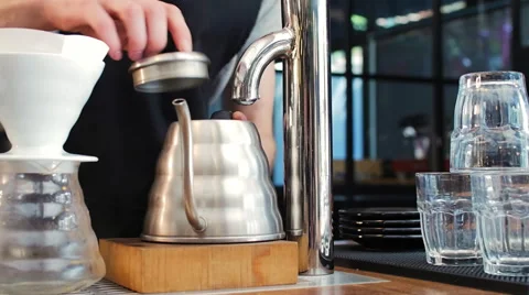 Hands making coffee in coffee shop Stock Footage 58127249