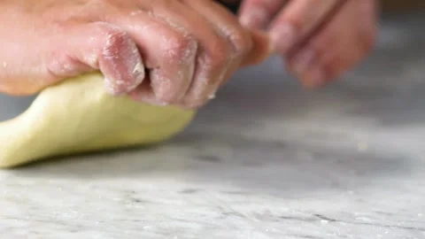 Hands making dough kneading flour in kitchen, closeup bakery food homemade .. Stock Footage 272466894