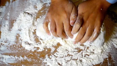 Hands making dough kneading flour in kitchen, closeup bakery food homemade .. Stock Footage 272466949