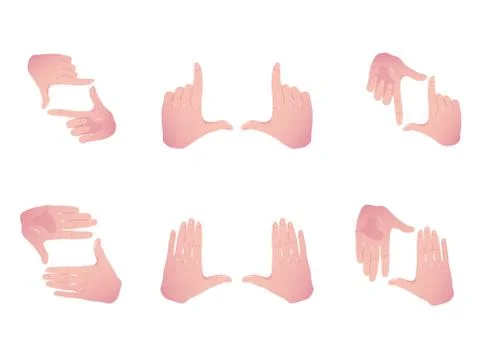 Hands making frame for video or photo. Various combinations of border made from Stock Illustration