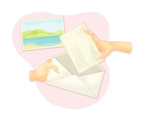 Hands making gift card. Top view of creative work process, hobby and craft Stock Illustration