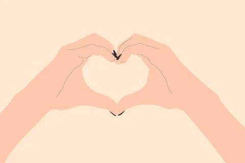 Hands making heart shape with fingers on beige background. Stock Illustration