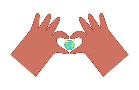 Hands making heart shape, holding planet Earth illustration isolated Ilustração Stock
