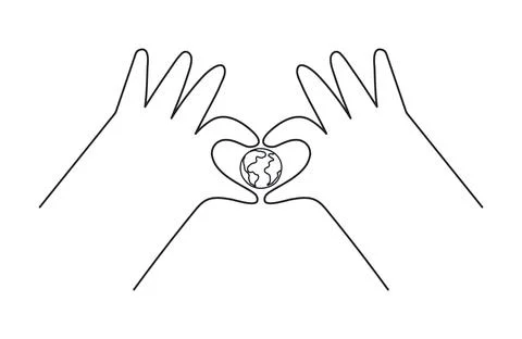 Hands making heart shape, holding planet Earth illustration isolated Ilustração Stock