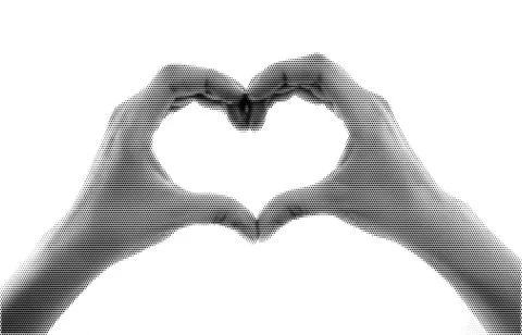 Hands making a heart sign grunge halftone collage design element Stock Illustration