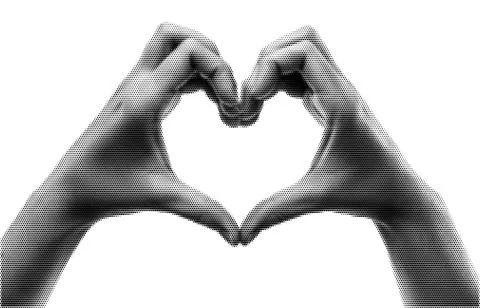 Hands making a heart sign grunge halftone collage design element Stock Illustration
