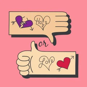 Hands making love and hate symbol Stock Illustration