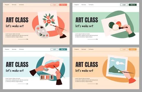 Hands making notes. Art class landing page. Painter education course. Website Stock Illustration