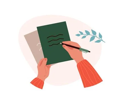 Hands making notes. Human arm holding pen or pencil. Reminder in notebooks Stock Illustration