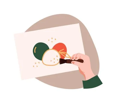 Hands making notes. Human arm holding paintbrush for drawing. Artistic craft Illustrazione stock