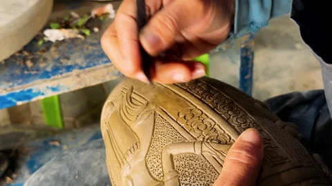 Hands making ouzon on clay vase close up Stock Footage 308797178